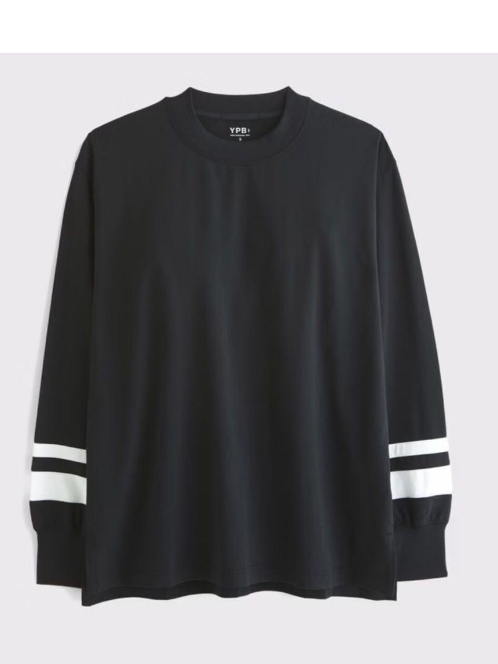 YPB Black Long-Sleeve Crewneck Tee with White Sleeve Stripes